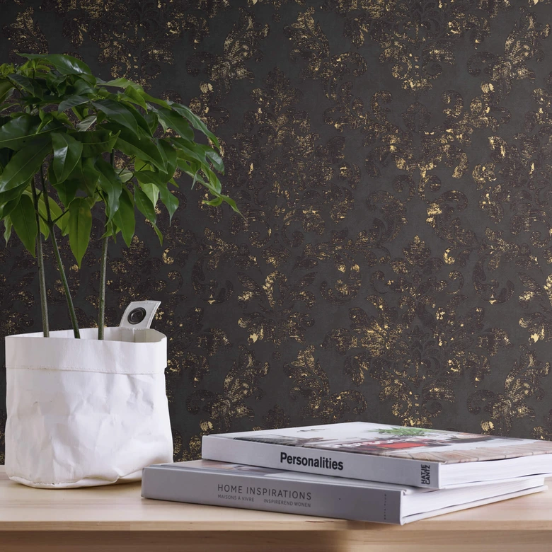 A.S. Création Papier peint Intissé Neue Bude 2.0 Edition 2 baroque glamour noir, métallique 