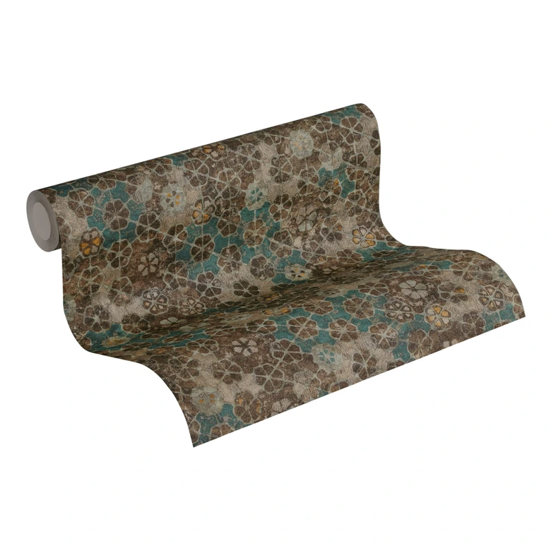 Livingwalls Papier peint intissé New Walls Finca Home motif carrelage bleu, vert, marron  