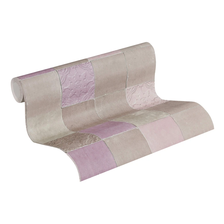 Livingwalls Papier peint intissé New Walls Finca Home motif carrelage violet, gris, beige 