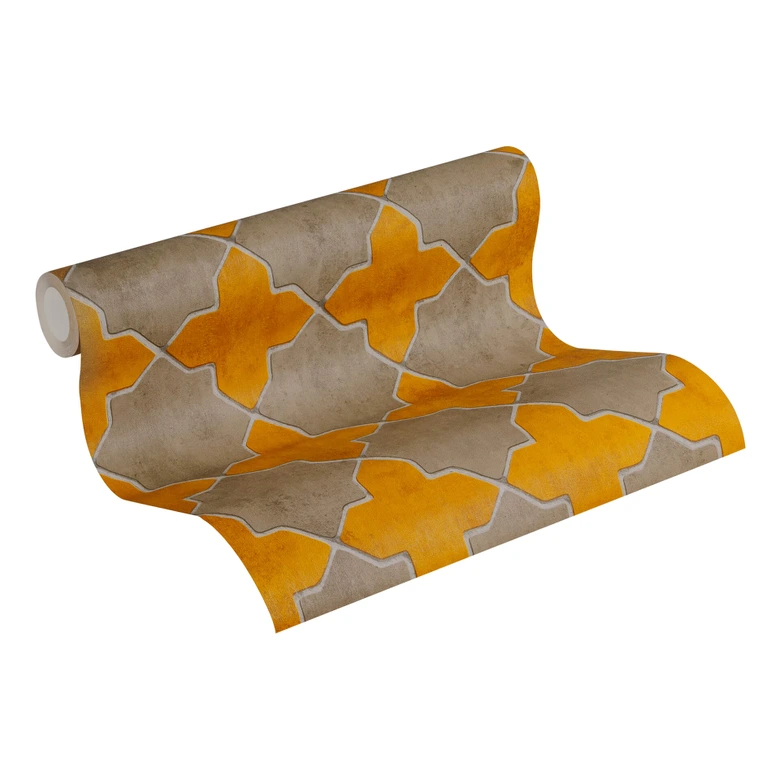 Livingwalls Papier peint intissé New Walls Finca Home motif carrelage jaune, beige, crème 