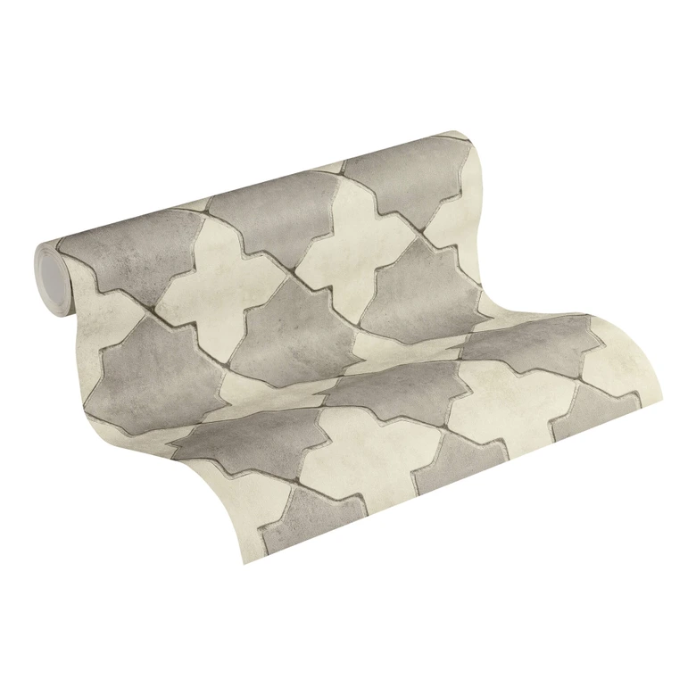 Livingwalls Papier peint intissé New Walls Finca Home motif carrelage crème, gris 