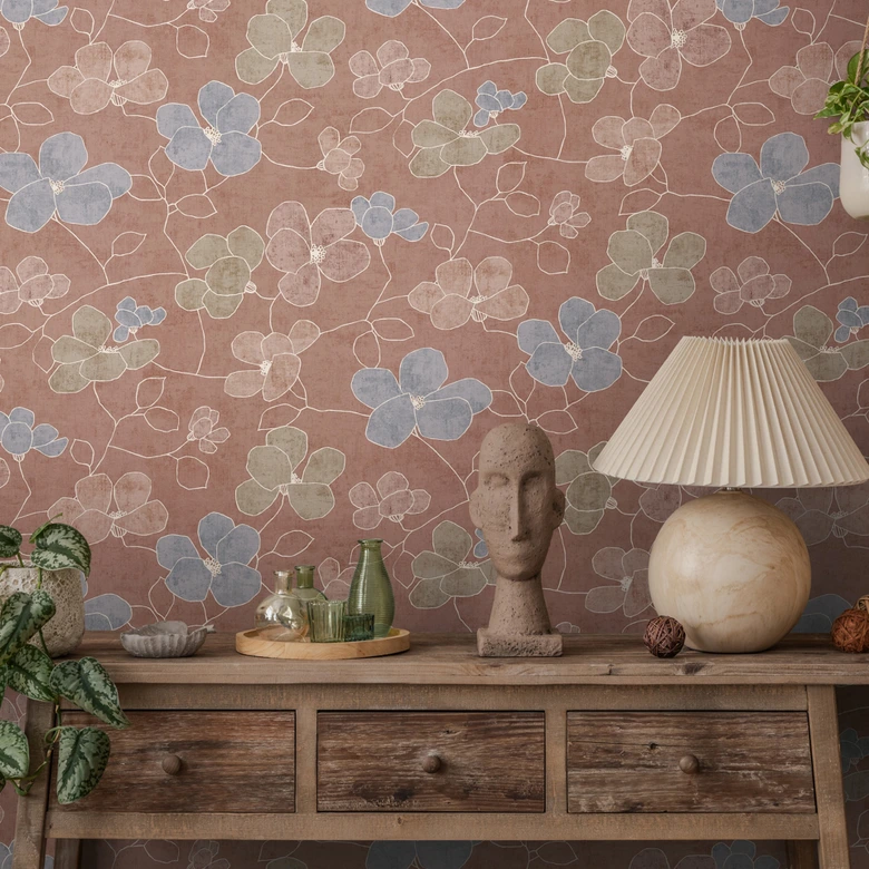Tapete aus Vlies minimalistisch - markantes Retro-Muster in Sand & Naturton 