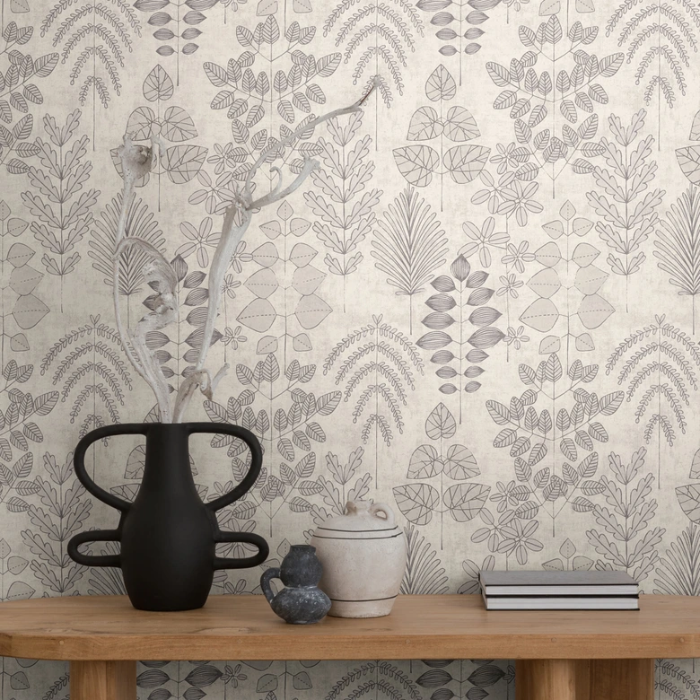 Papier peint non tissé floral - motif à rayures fines en gris & taupe 