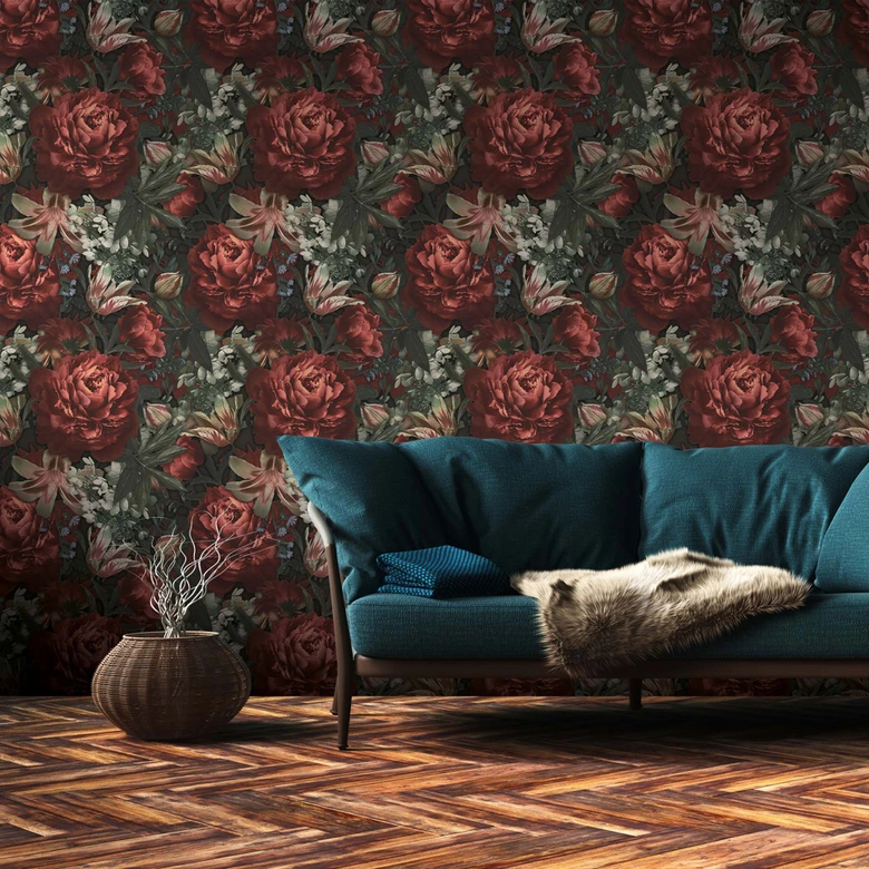 A.S. Création Bloemenbehang PintWalls Vliesbehang Rood Groen 