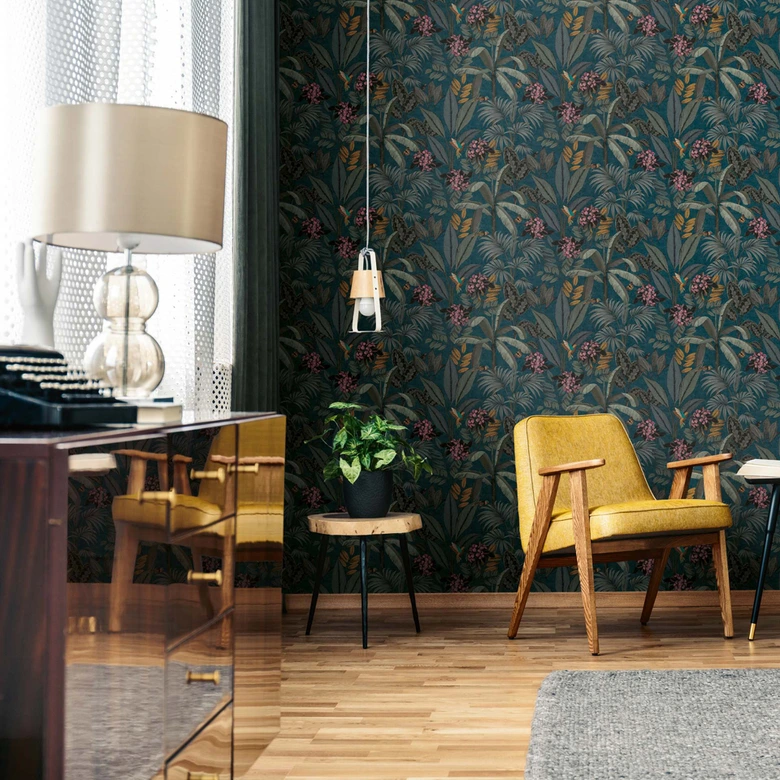 A.S. Creation Papier peint animaux en bleu et vert Papier peint intissé aspect naturel papier peint forêt 