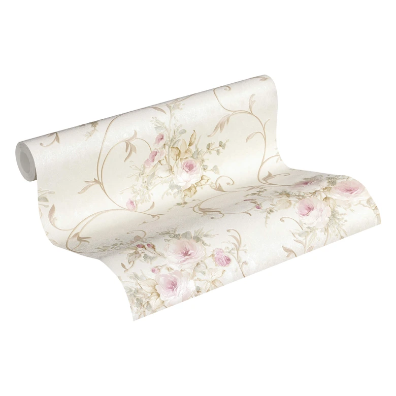 Blumentapete mit Rosen, creme, grün, rosa, Vliestapete floral klassisch von A.S. Création 