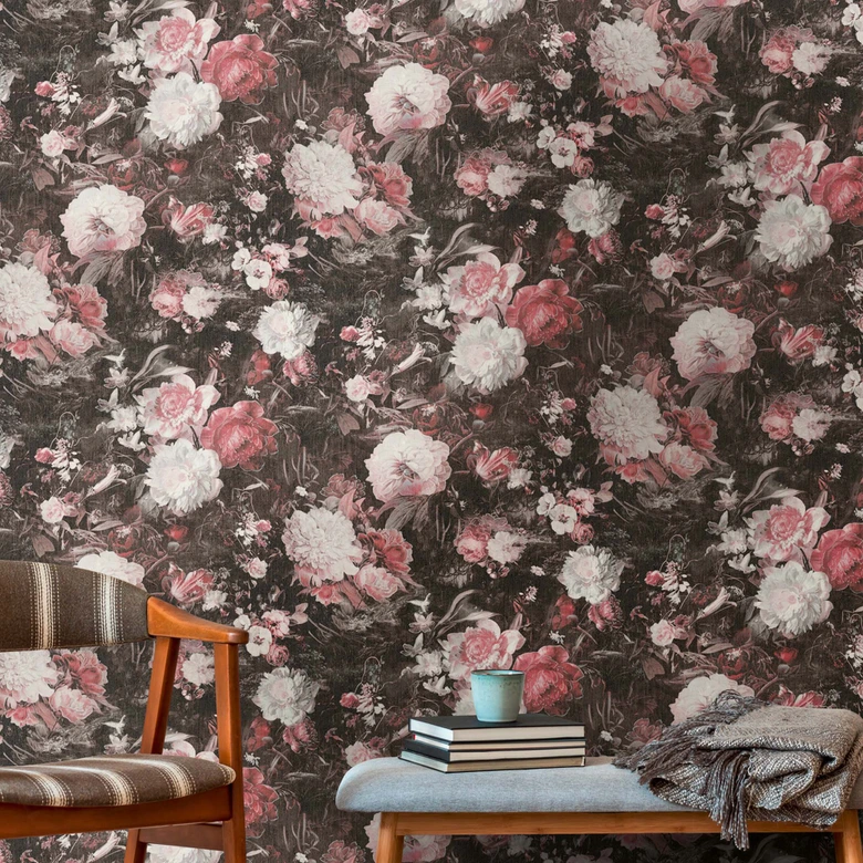 A.S. Création non-woven wallpaper The BOS - floral wallpaper red, black, pink, white 