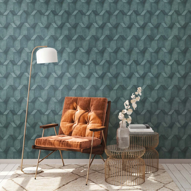 A.S. Création Vliesbehang The BOS - Battle of Style Betonlook 3D effect Blauw, Petrol 