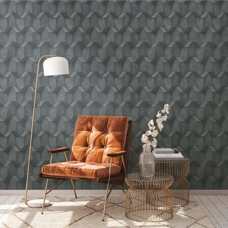 3D-effekt non-woven tapet svart antracit betong utseende mönster tapet hall 