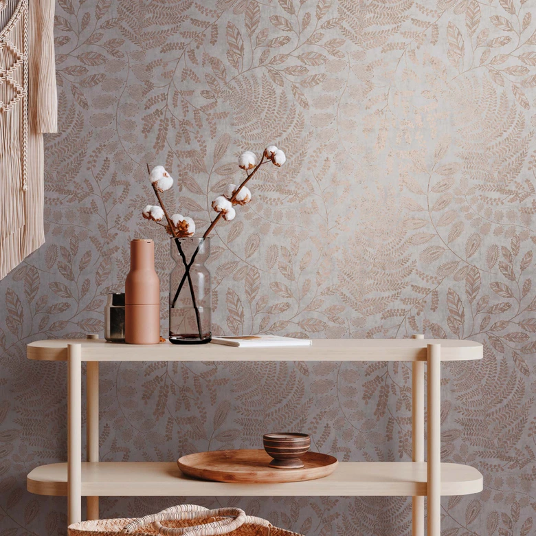 A.S. Création Papier peint intissé The BOS - papier peint à fleurs gris, rose, or 