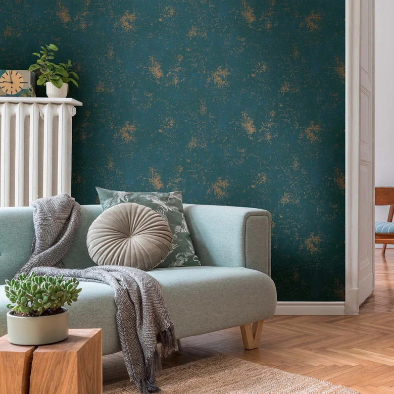 A.S. Création Vliestapete The BOS - papier peint structuré bleu, pétrole, or 