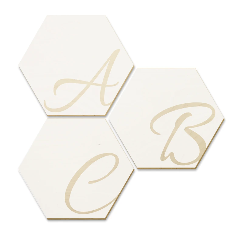 Hexagon Letters - Wood Birch - white 