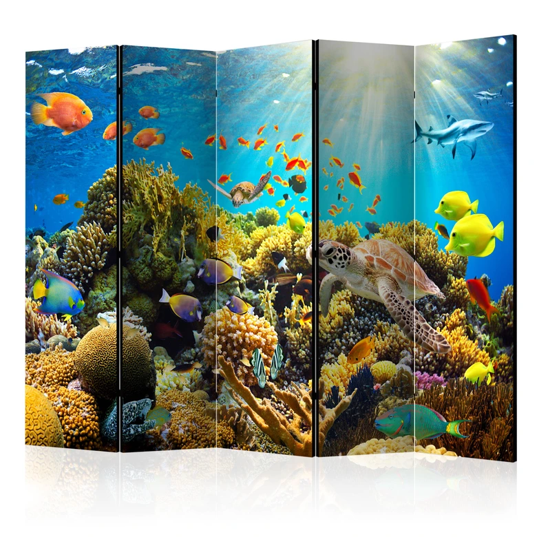 Paravent Séparation de pièce - Aventure sous-marine , 5 pièces - 225x172 cm 
