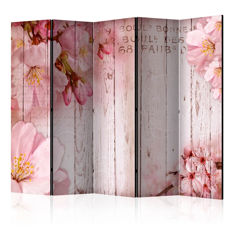 Paravent Séparation de pièce - Fleurs de pommier roses , 5 pièces - 225x172 cm 