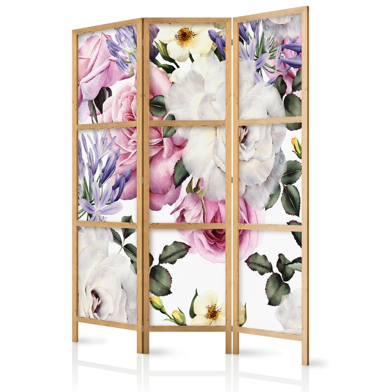 Paravent japonais Séparation de pièce - Pré fleuri, 3 pièces 