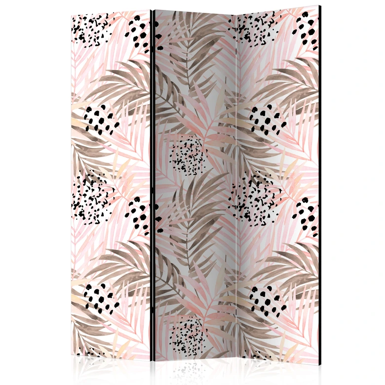 Paravent Séparation de pièce - Feuilles de palmier roses, 3 pièces 
