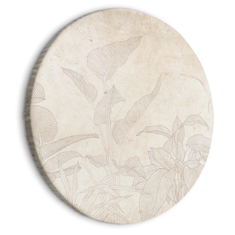 Rundes Leinwandbild Gedämpftes exotisches Grün in Beige 