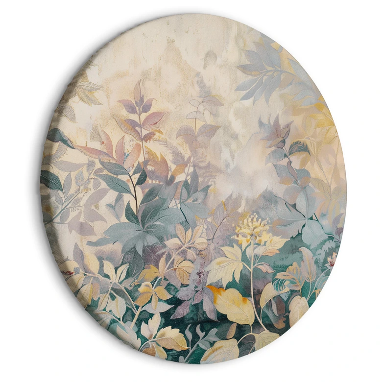 Rundes Leinwandbild Wandteppich Muster mit einer Wiese und Blumen Kelim mit Frühlingsmotiv 