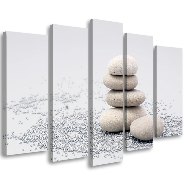 Leinwandbild 5 teilig, Beige Zen-Steine 