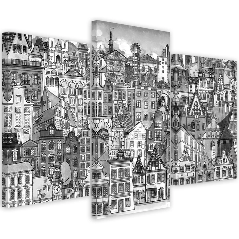 Leinwandbild 3 teilig, Fröhliche Stadt 