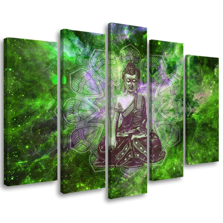 5-delige canvas print, Boeddha Mandala Nature Green 