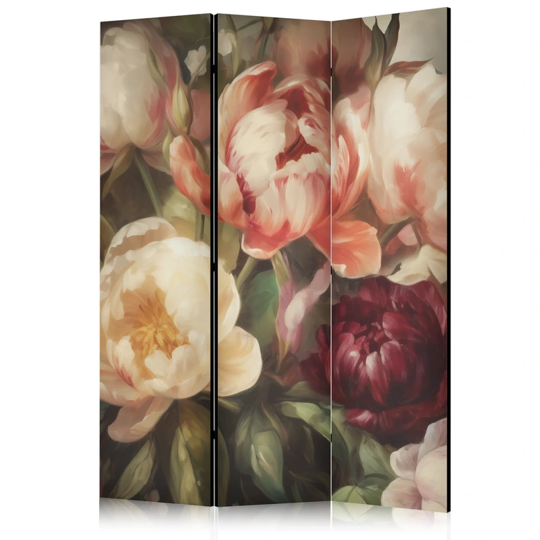 Paravent, Raumteiler freistehend, Trennwand - Blooming Peonies - Charismatic Flowers Bathed in Sunlight 