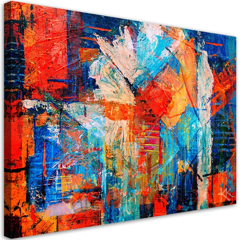 Leinwandbild, Bunte Handgemalt Abstrakt 3D 
