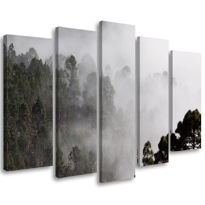 Leinwandbild 5 teilig, Wald im Nebel 