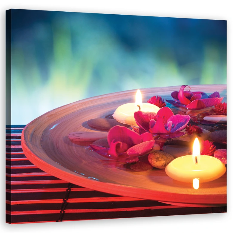Canvasbillede, Flydende blomster og zen-sten 