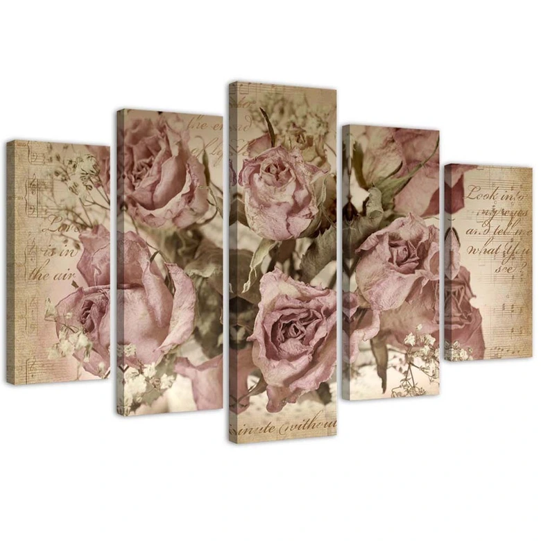 Leinwandbild 5 teilig, Rosa Rosen Blumen 
