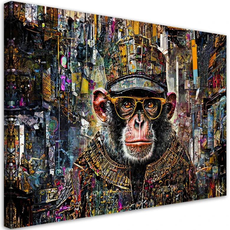 Leinwandbild, Affe mit bunten Akzenten 