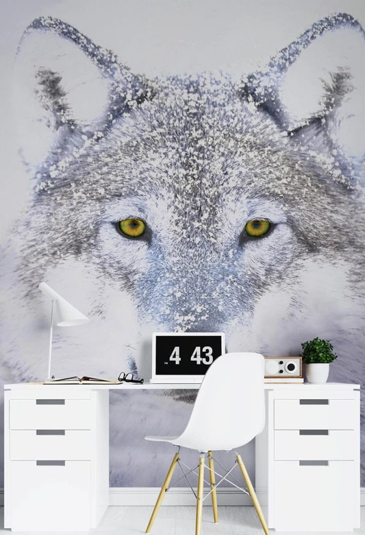 Fototapete, Porträt Wolfes im Winter 