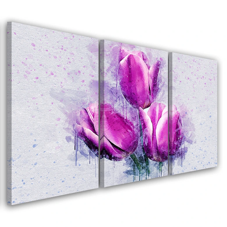 3-delige canvas print, Tulpen Bloemen Roze 