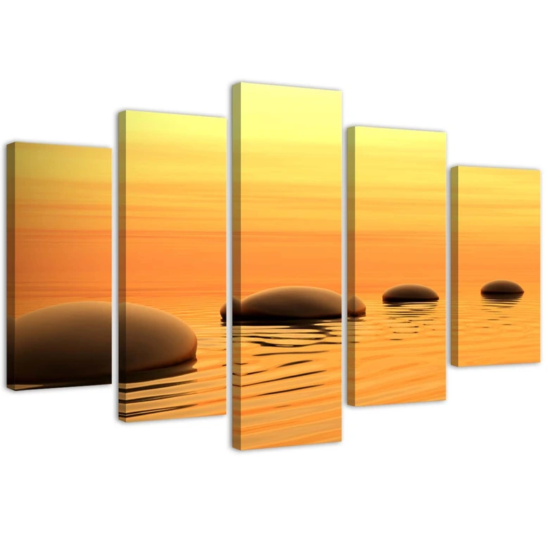 Leinwandbild 5 teilig, Zen Spa Steine Wasser Gelb 