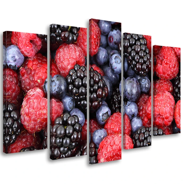 Leinwandbild 5 teilig, Himbeeren Früchte 