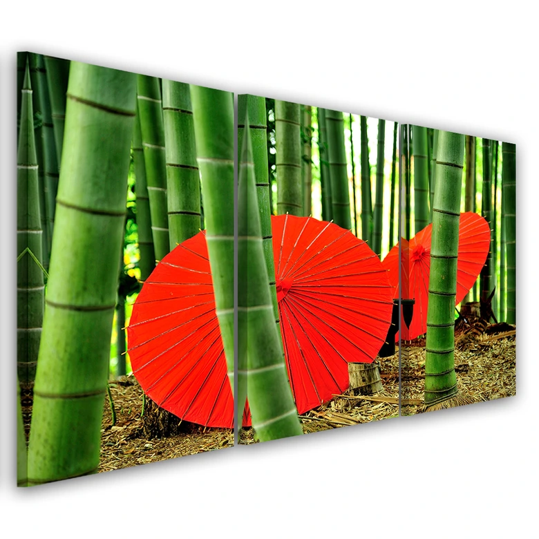 Tableau sur Toile en 3 parties Parapluies en bambou du Japon 