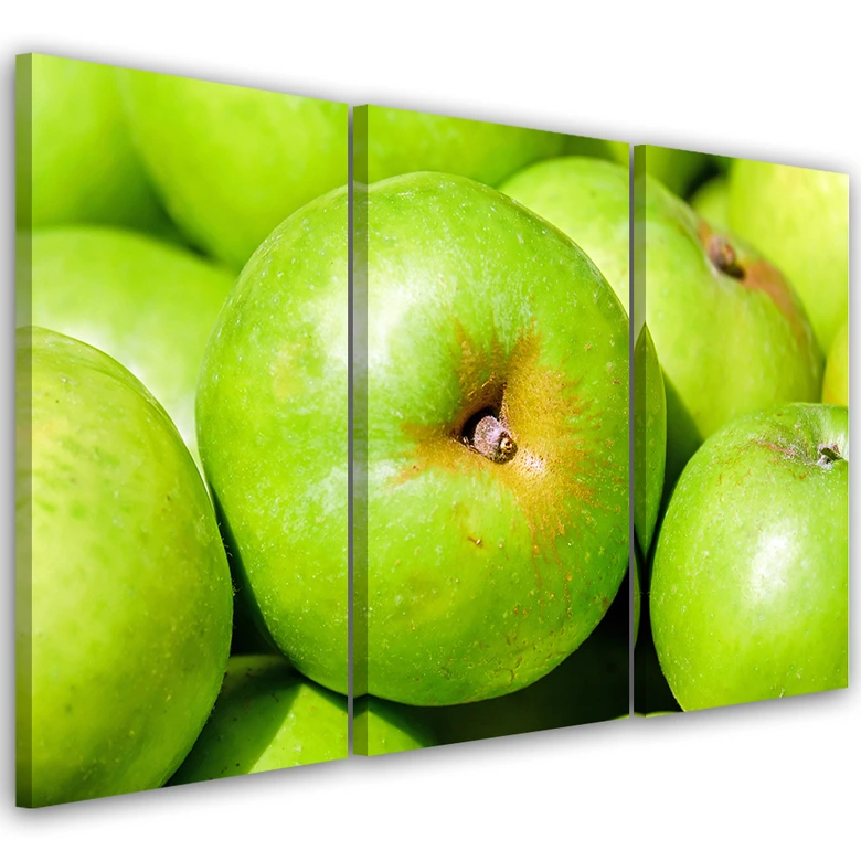 Leinwandbild 3-teilig, Äpfel Grün 