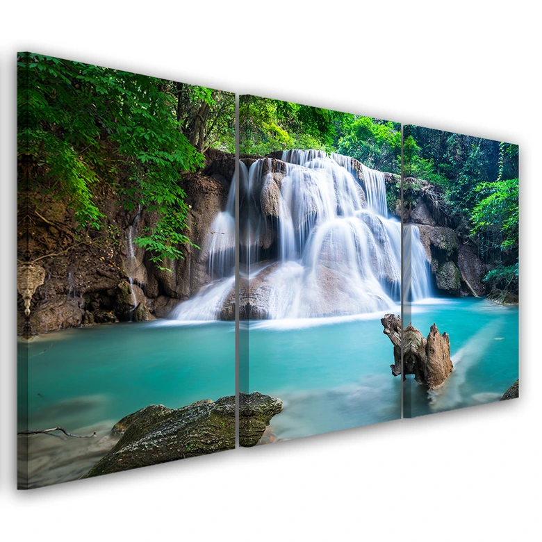 3-delige canvas print, waterval berg bos natuur 