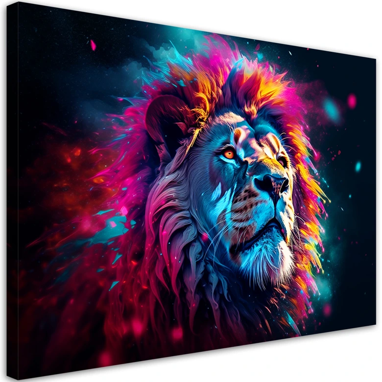 Leinwandbild, Neon Löwe Tier Afrika 