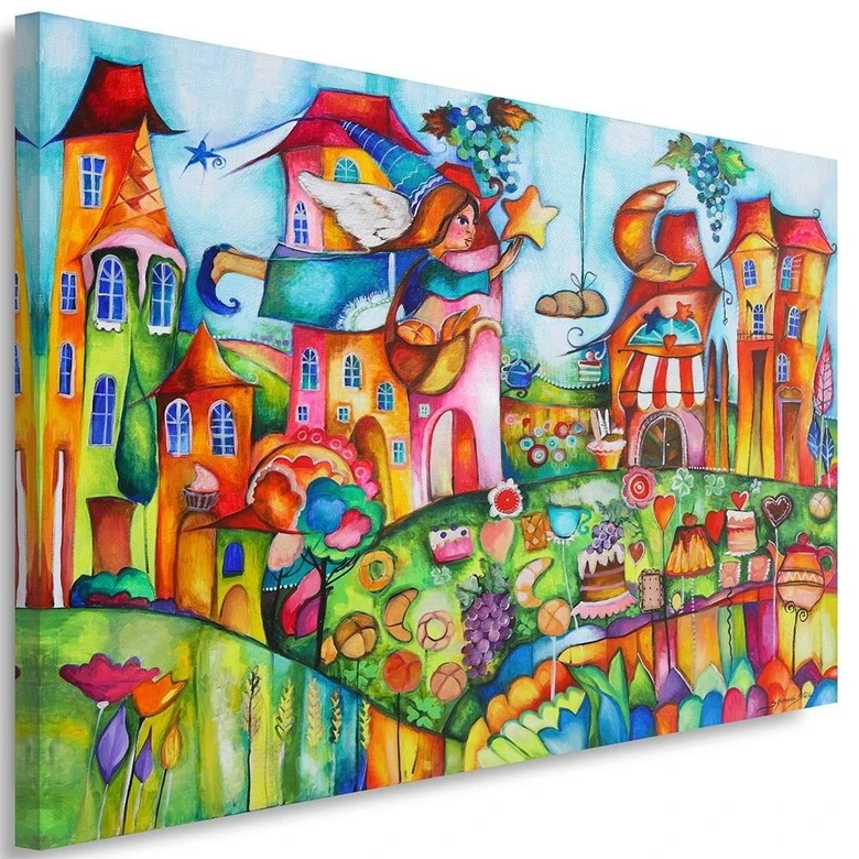 Canvasbillede, farverig by 