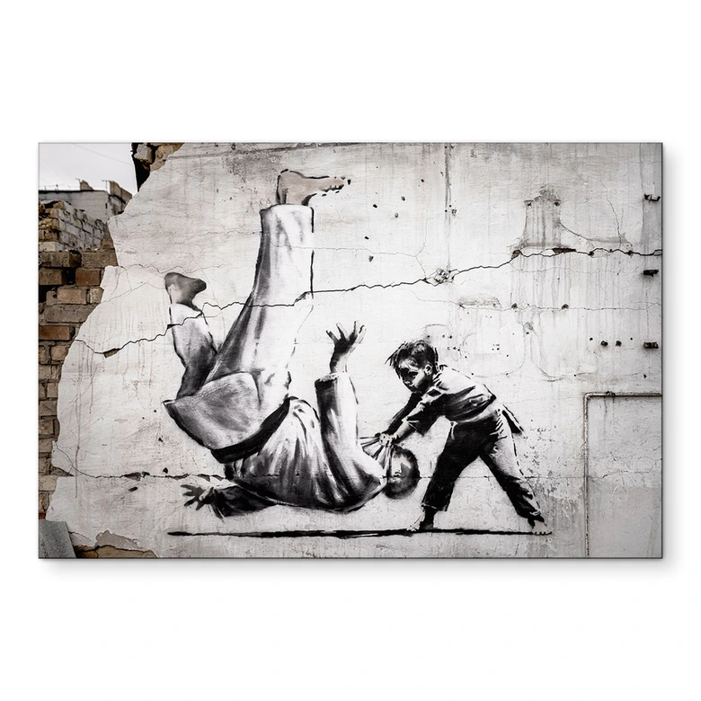 Wandbild Banksy in der Ukraine - Ein kleiner Judoka - Alu-Dibond 