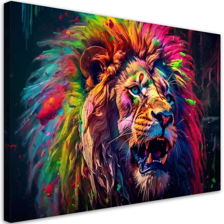 Leinwandbild, Neon Löwe Farbig 