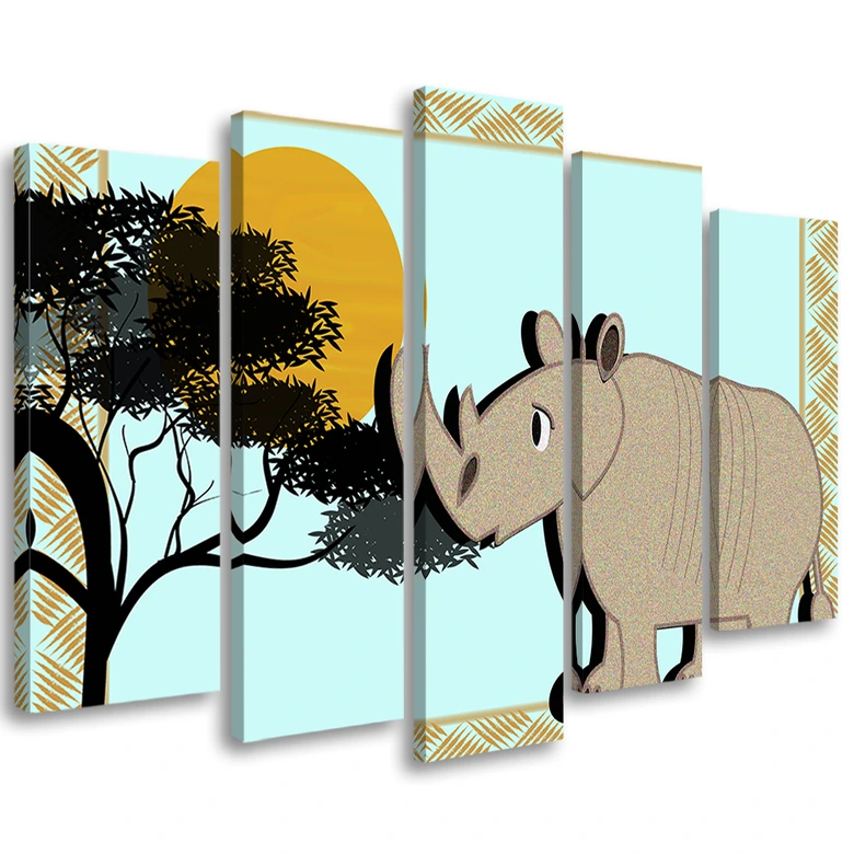 Leinwandbild 5 teilig, Rhinozeros Tiere  