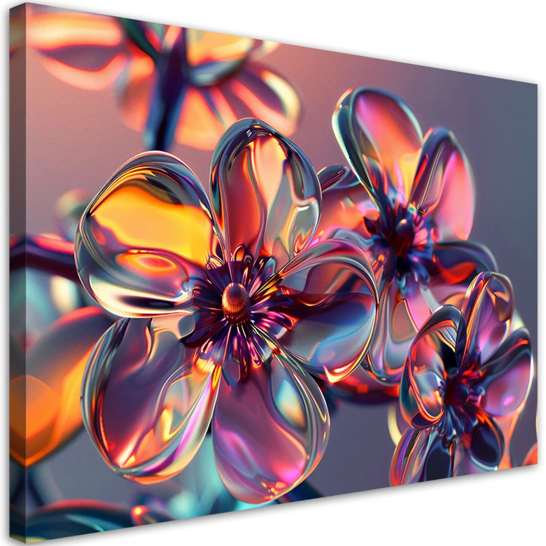 Leinwandbild, Glasblumen in Pastellfarben 