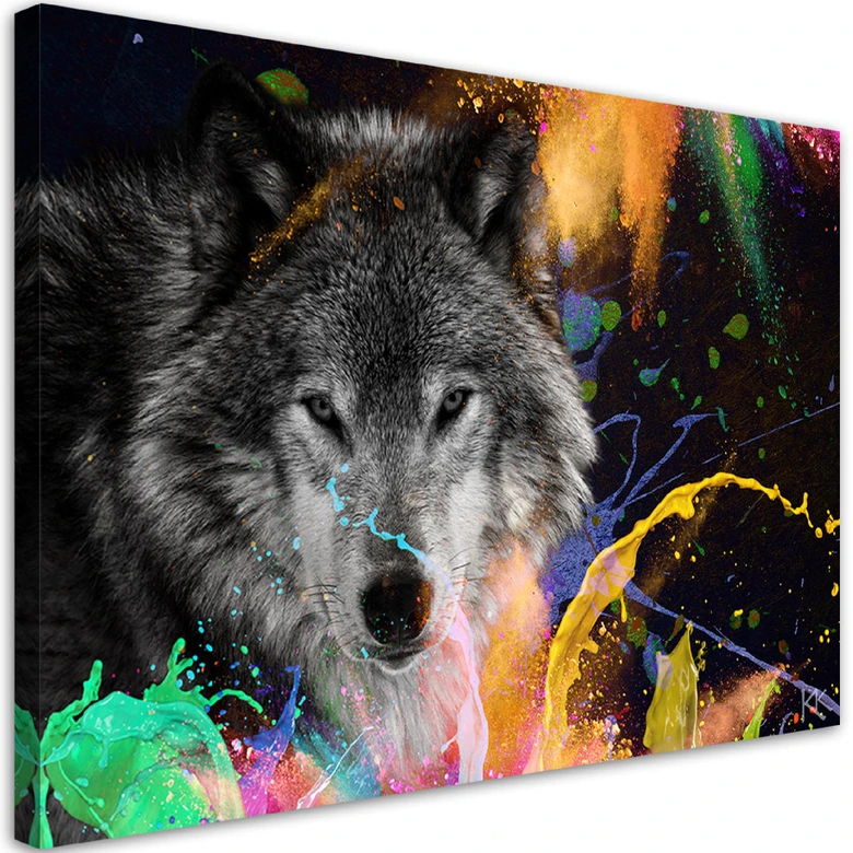 Leinwandbild, Wolf auf farbenfrohen Hintergrund 