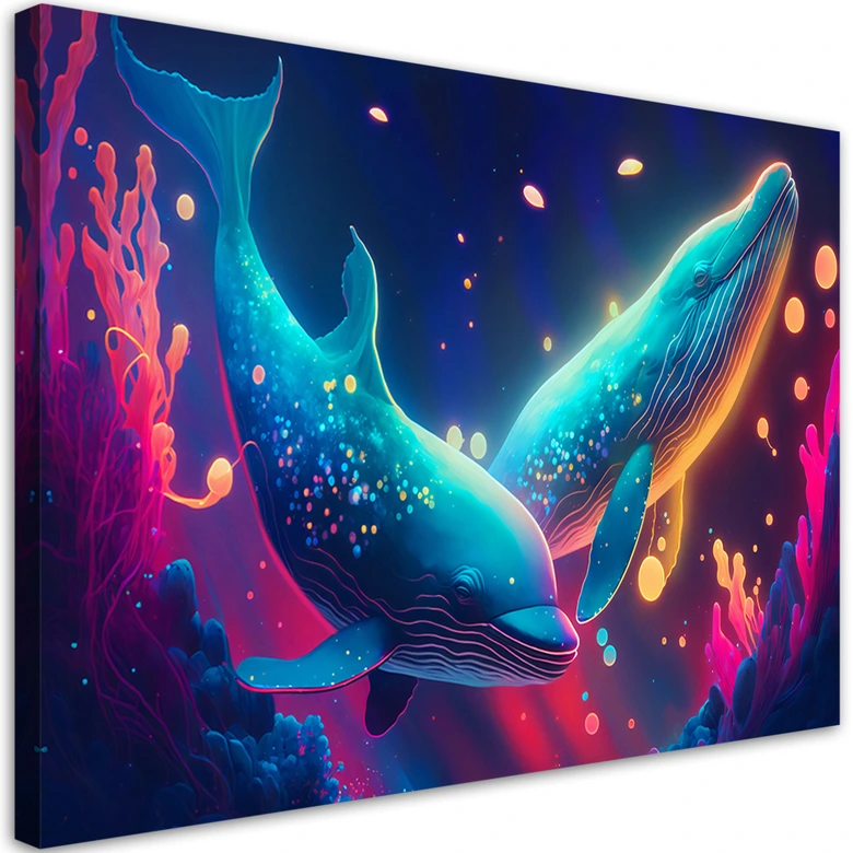 Leinwandbild, Neon-Wale unter Wasser 