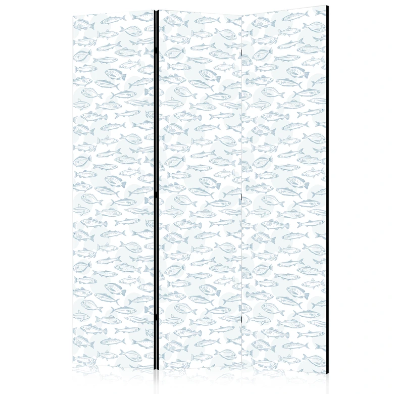 Paravent, Raumteiler freistehend, Trennwand - Blue Outlines of Various Species of Fish 