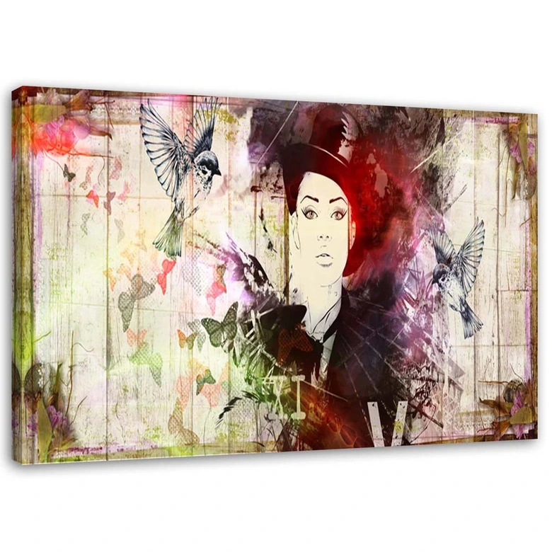 Leinwandbild, Mädchen mit Hut Shabby Chic 