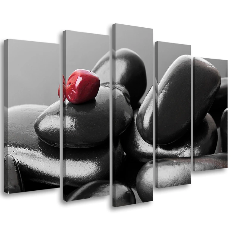 Leinwandbild 5 teilig, Schwarze Zen-Steine 