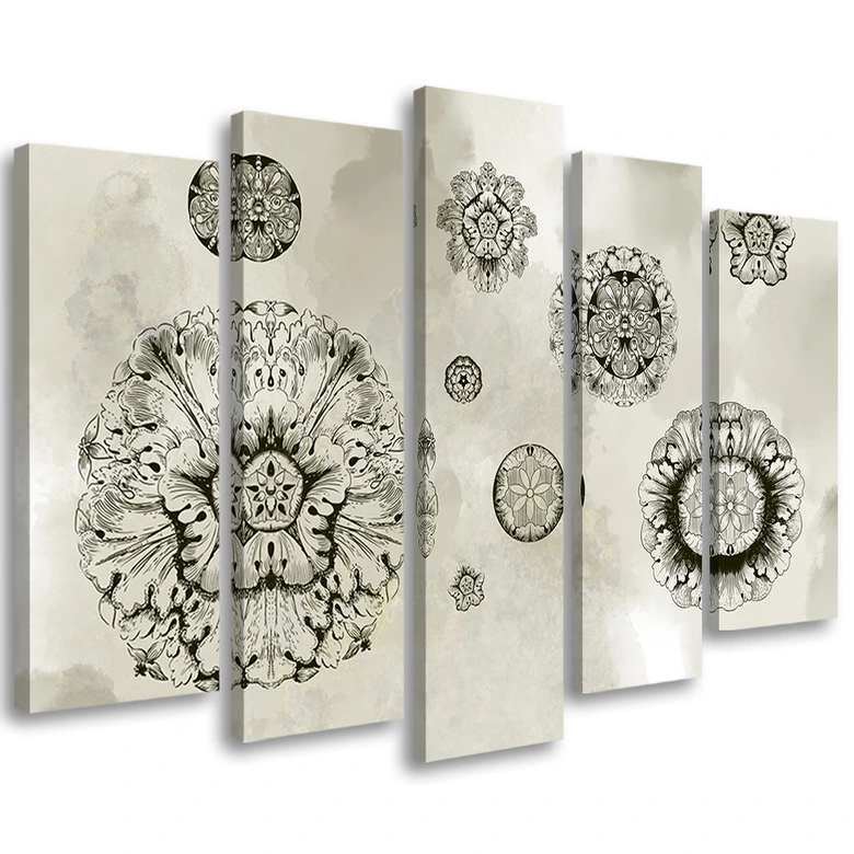 Leinwandbild 5 teilig, Florale geometrische Formen 